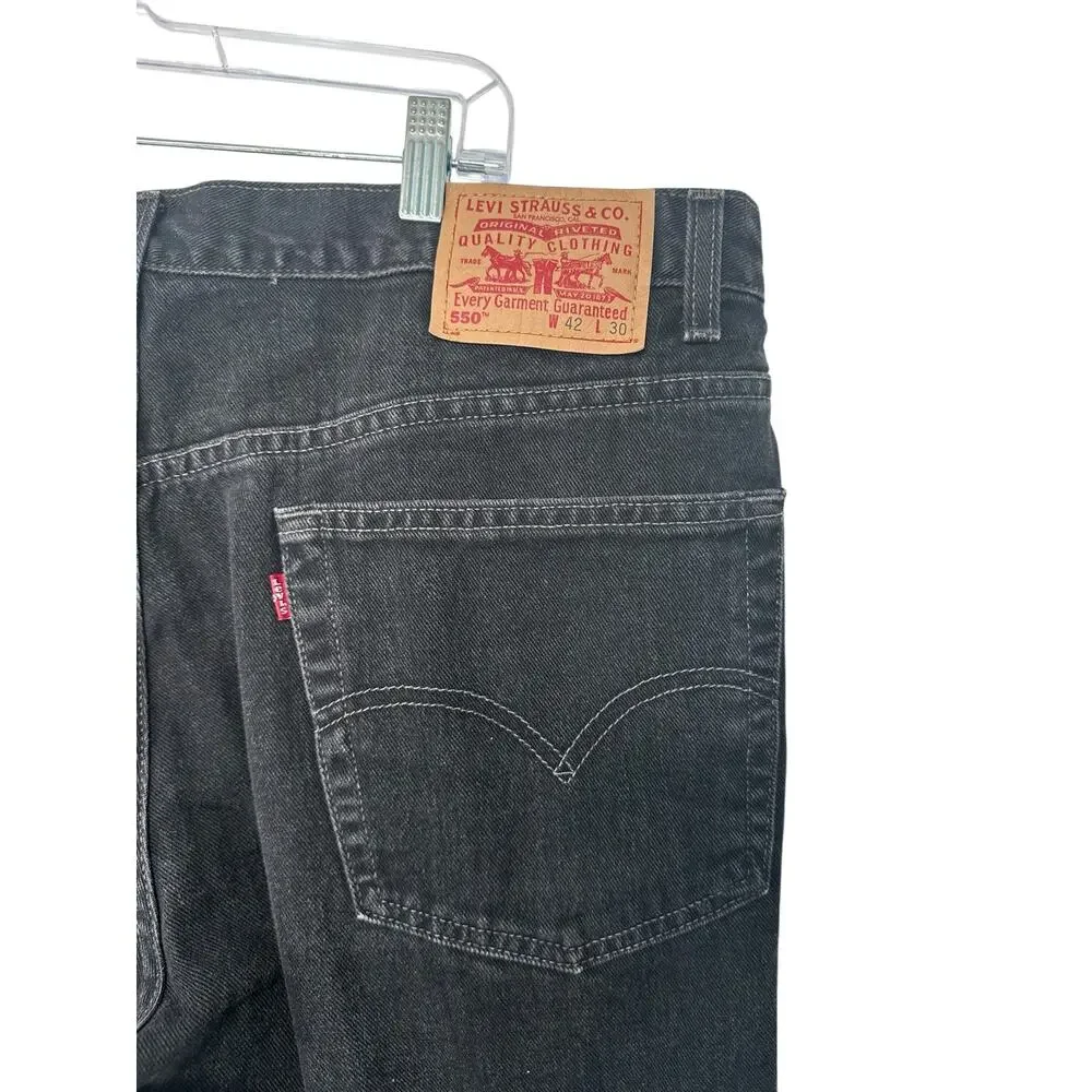 Levi's Jeans Men's Black 550 Relaxed Fit Straight Leg Cotton Rugged Size 42 x 30